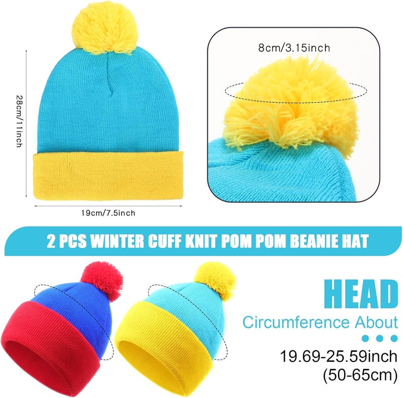 Shinymoon 2 Pcs Knit Pom Beanie Hat Halloween Character Cosplay Headwear Knitted Pompom Cuff Women Men's Winter Beanies - Image 3